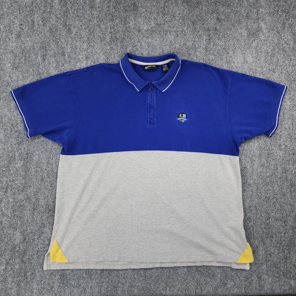Vintage Eddie Bauer Shirt Mens Large Blue Gray 1/4 Zip Polo Short Sleeve EBTEK